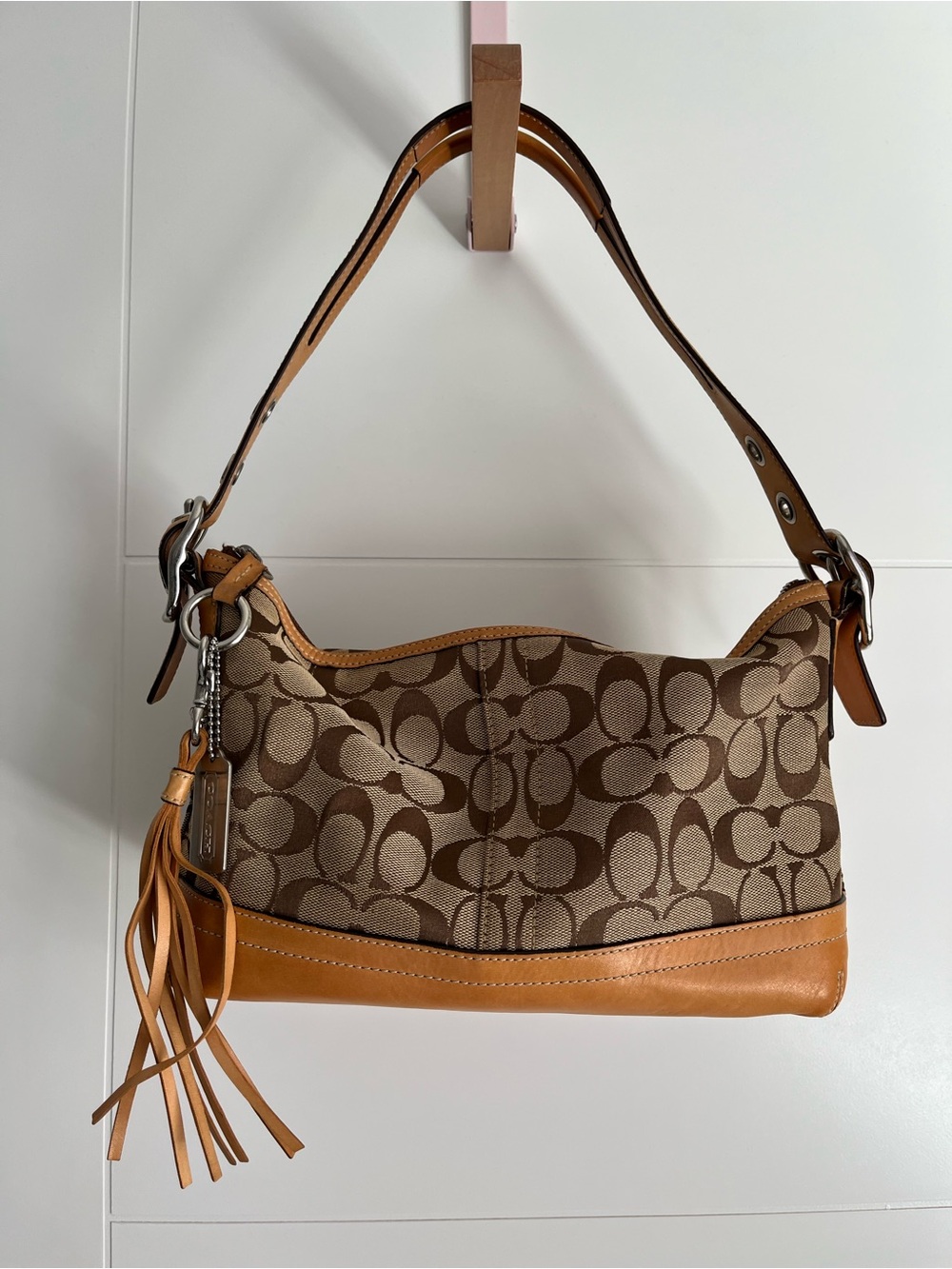 RARE Coach Y2K Signature Jacquard Shoulder Bag in Brown and Tan😍😍😍